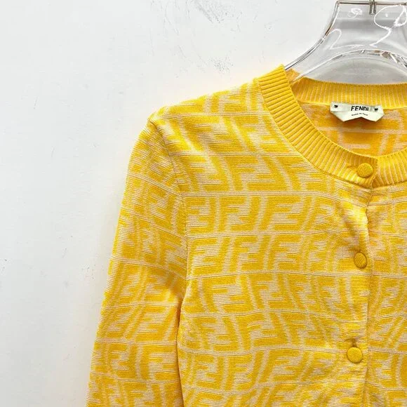 Fendi Yellow logo jacquard all-over print knit cardigan - Picture 3 of 8